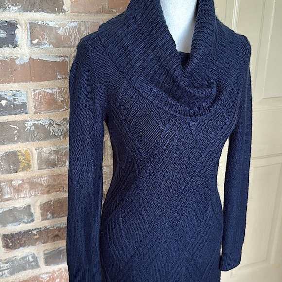 Banana Republic Blue Geo Cable Knit Cowl Neck Sweater Dress Sz XSP - Picture 6 of 13